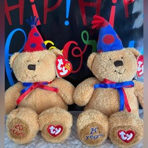 🎈 RETIRED & RARE TY BEANIE BABY 20TH ANNIVERSARY BEARS “LAUGHTER & FUN”.